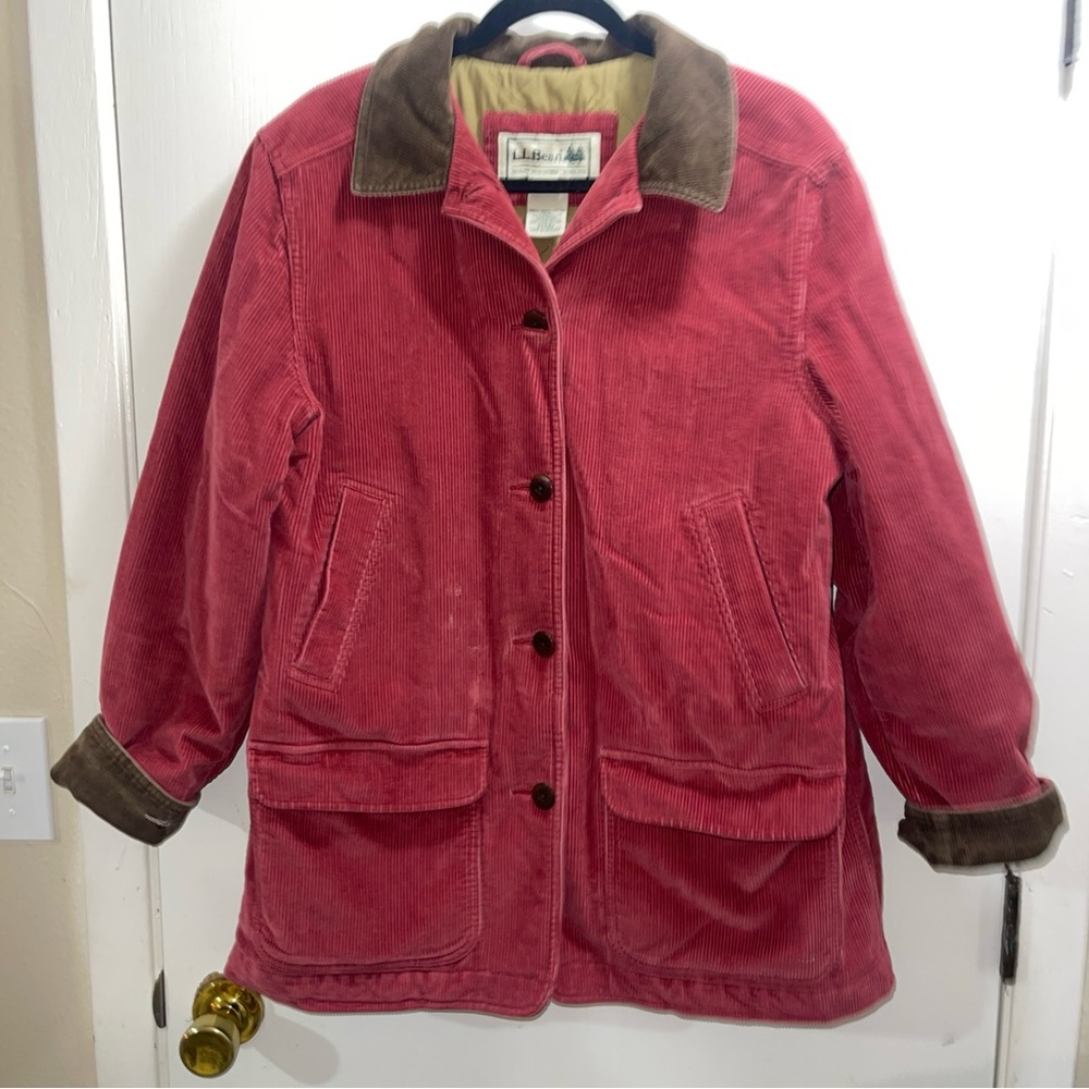 L.L. Bean Red Corduroy Utility Jacket with Brown Cord Collar